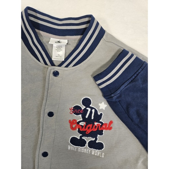 Disney Parks Mickey Mouse WDW 1971 Letterman Jacket Mens XXL Gray Blue Varsity - Picture 1 of 8